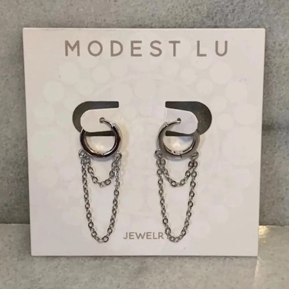 Sterling Silver Layered Chain Huggie Hoop Earrings Brand New - Picture 3 of 5